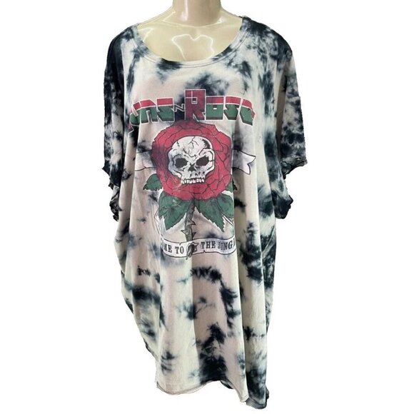 Guns N Roses +5 Tie-Dye Crew Rose & Skull Welcome To The Jungle Short Sleeve Tee - Picture 2 of 6